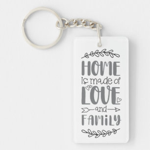 Home is Made of Love & Family Cute Love Flower Quo Key Ring