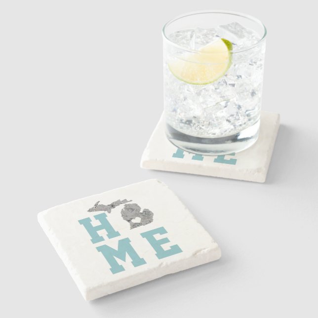 Home Is Michigan The Great Lakes State Stone Coaster (Side)