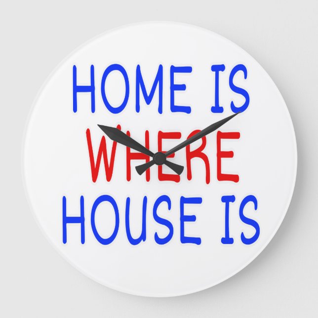 HOME IS WHERE HOUSE IS BLUE & RED FONTS LARGE CLOCK (Front)