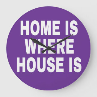 HOME IS WHERE IS WHERE IS WHITE FONTS PURPLE BG LARGE CLOCK