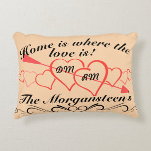 Home is Where Love is Family Name & Lover Initials Decorative Cushion