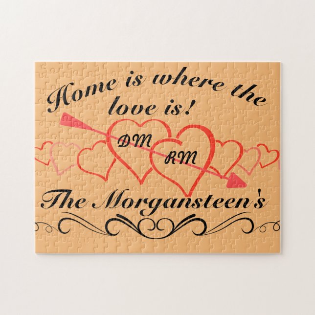 Home is Where Love is Family Name & Lover Initials Jigsaw Puzzle (Horizontal)