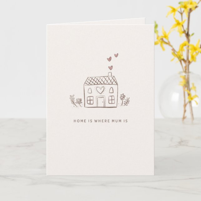 Home Is Where Mum Is Card – House Sketch Mother’s  (Yellow Flower)