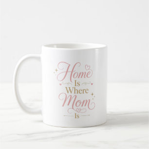 Home Is Where Mum Is Elegant Pink Gold Quote Coffee Mug