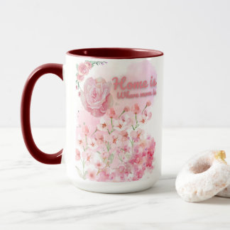 Home Is Where Mum Is Mug – Pink Floral Design