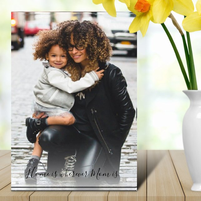 Home is where Mum is Quote Modern White Overlay Photo Block (Creator Uploaded)