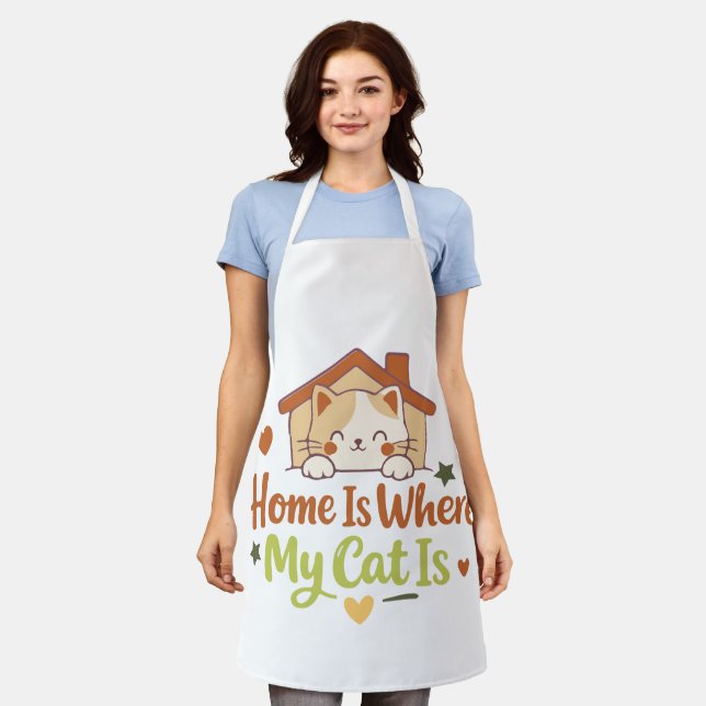 Home Is Where My Cat Is Cute Cat Lover Quote Desig Apron (Worn)