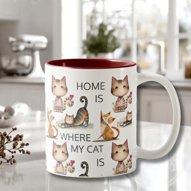 HOME IS WHERE MY CAT IS MONOGRAM Two-Tone COFFEE MUG (Creator Uploaded)