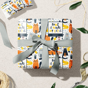 Home is Where My Cat is Pattern Monogrammed Name Wrapping Paper