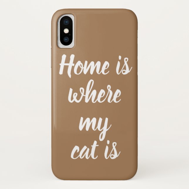 Home Is Where My Cat Is White Script Light Brown Case-Mate iPhone Case (Back)