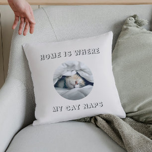 Home is where my cat naps custom photo cushion