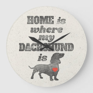 Home is Where my Dachshund is Woodblock Printing Large Clock