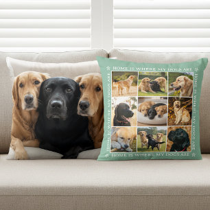 Home Is Where My Dogs Are Mint 9 Photo Collage Cushion