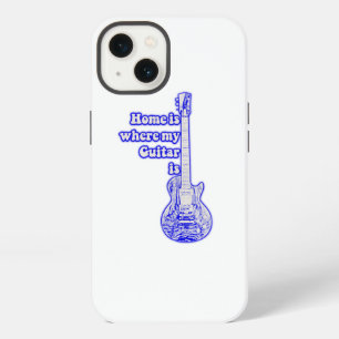 Home is where my guitar is. vintage blue guitar iPhone 13 case