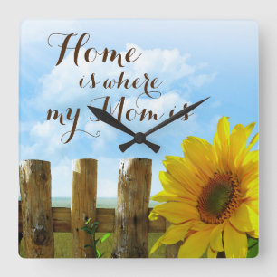 Home is Where My Mum Is with Sunflowers Square Wall Clock