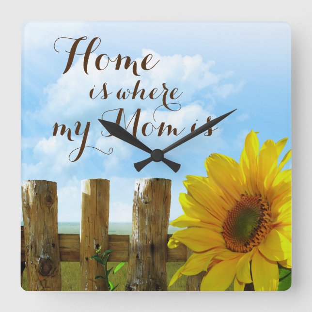 Home is Where My Mum Is with Sunflowers Square Wall Clock (Front)