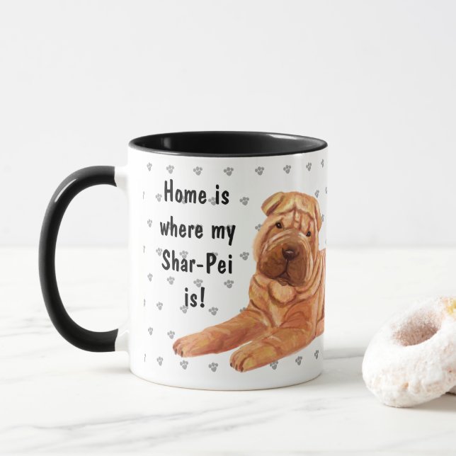 Home Is Where My Shar-Pei Is - Custom Dog Mum Dad Mug (With Donut)