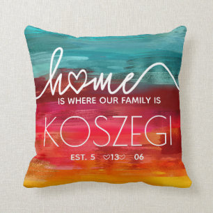 home is where our family watercolor wedding cushion