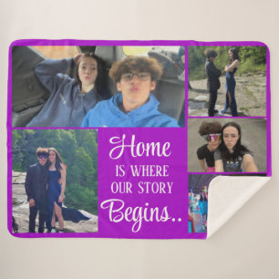 Home is where our story begins 6 Photo Collage Sherpa Blanket