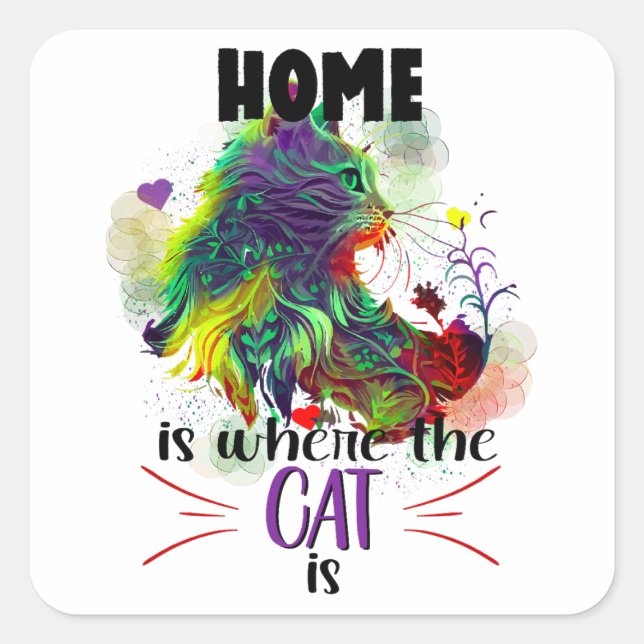 Home is Where the Cat is, Abstract Kitten Square Sticker (Front)