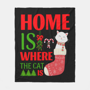 home is where the cat is Christmas Fleece Blanket