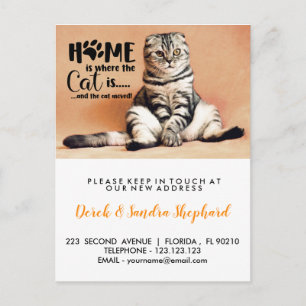 Home is where the cat is moving announcement  postcard