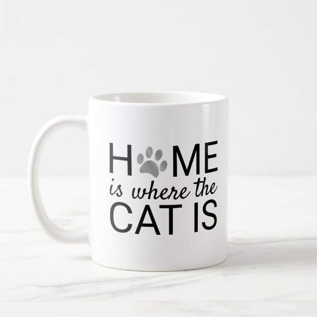 Home Is Where The Cat Is Silver Foil Paw Prints Coffee Mug (Left)