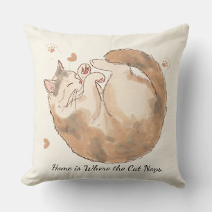 Home Is Where the Cat Naps Cat Throw Pillow