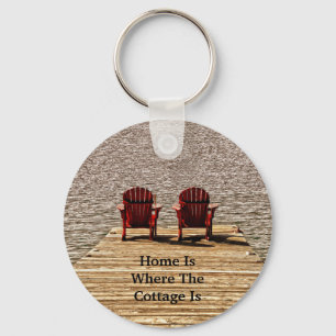 Home Is Where The Cottage Is Red Adirondack Chairs Key Ring