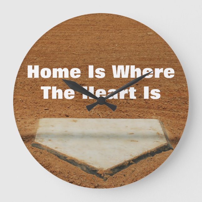 Home Is Where The Heart Is Baseball Home Plate Large Clock (Front)