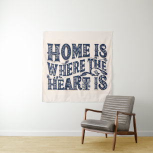 Home Is Where the Heart Is (Beige Background) Tapestry