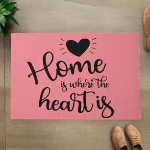 Home is where The Heart Is l Pink & Black Script Doormat