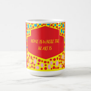 Home is where the heart is red with blue green coffee mug