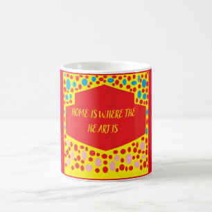 Home is where the heart is red with blue green coffee mug