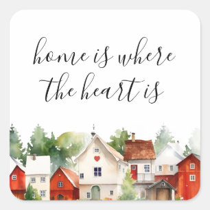 Home is Where the Heart is Watercolor House Square Sticker