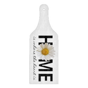 Home is Where the Heart is White Daisy Cutting Board
