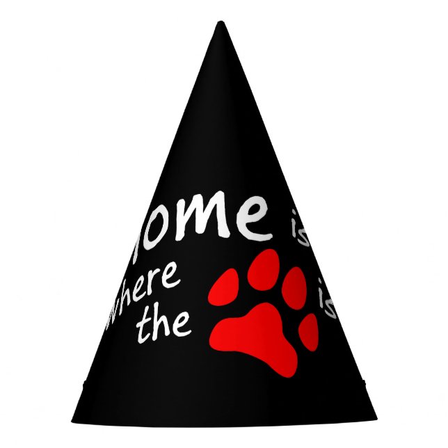 Home is where the paw print is Black Party Hat (Front)
