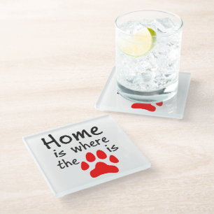Home is where the paw print is - White Glass Coaster
