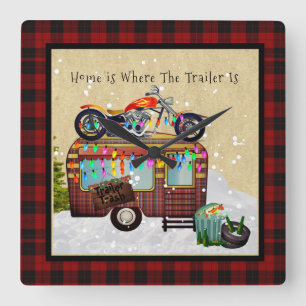 HOME IS WHERE TRAILER IS - Funny Camper Trash Square Wall Clock