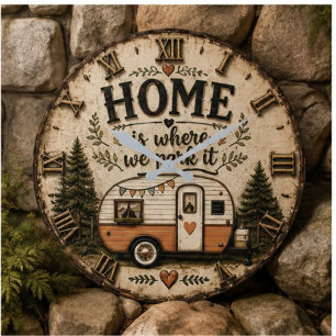 Home Is Where We Park It Camping Farmhouse Camper Large Clock