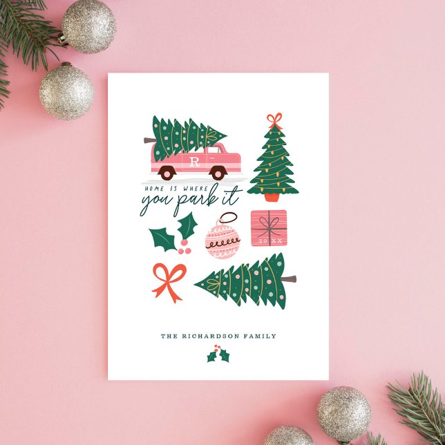 Home Is Where You Park It Pink Van Christmas Tree Holiday Card (Home Is Where You Park It Pink Van Christmas Tree Holiday Card)