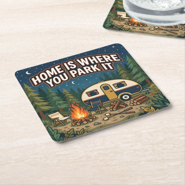 Home Is Where You Park It Square Paper Coaster (Angled)