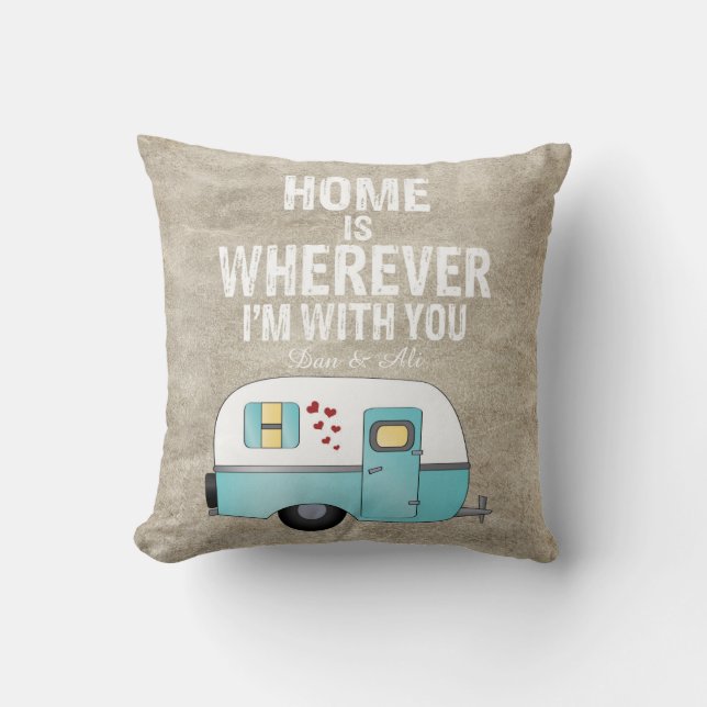Home is Wherever I'm With You Custom Family Name Cushion (Front)