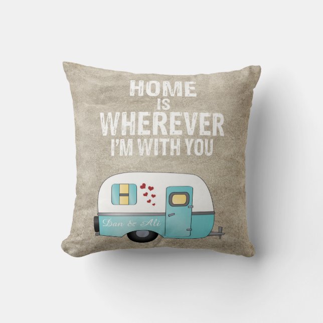 Home is Wherever I'm With You Custom Family Name Cushion (Front)