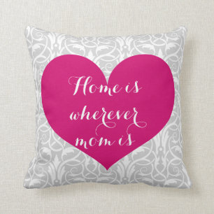 Home is Wherever mum is - Heart and Damask Cushion