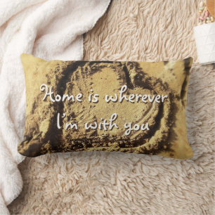 Home is Wherever Quote Heart Beach Sand Photo Bold Lumbar Cushion