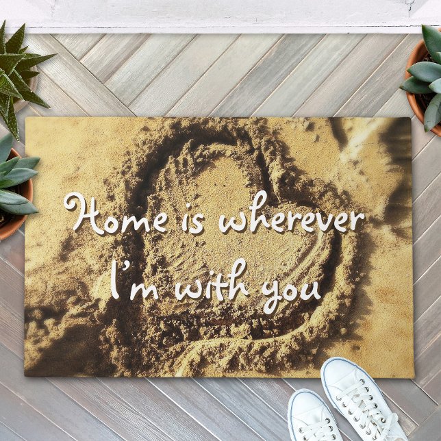 Home is Wherever Quote Heart Drawn in Sand Photo Doormat (Creator Uploaded)