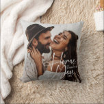 Home Is Wherever You Are 2-Photo Couples' Cushion<br><div class="desc">Transform your living space into a cosy haven with this charming couples' throw pillow, a delightful blend of personalisation and warmth. This custom pillow features a photo on each side, symbolising shared memories and moments dear to your hearts. Adorned with the sweet sentiment 'Home is wherever you are' in an...</div>