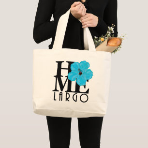 HOME Largo Florida Blue Hibiscus Large Tote Bag