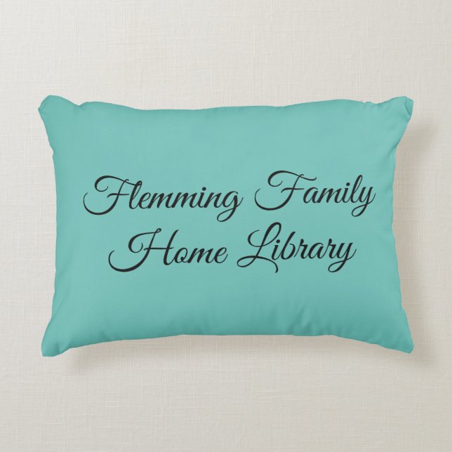 Home library cushion, pretty teal, elegant script decorative cushion (Front)